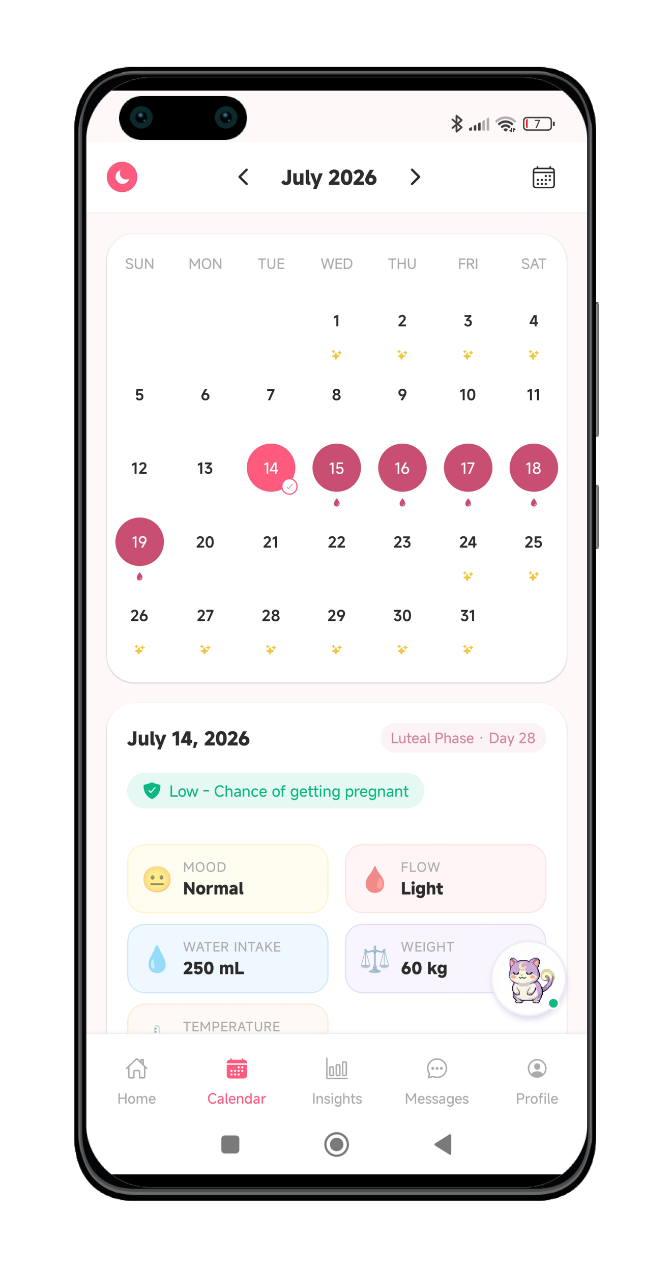 Calendar display mockup