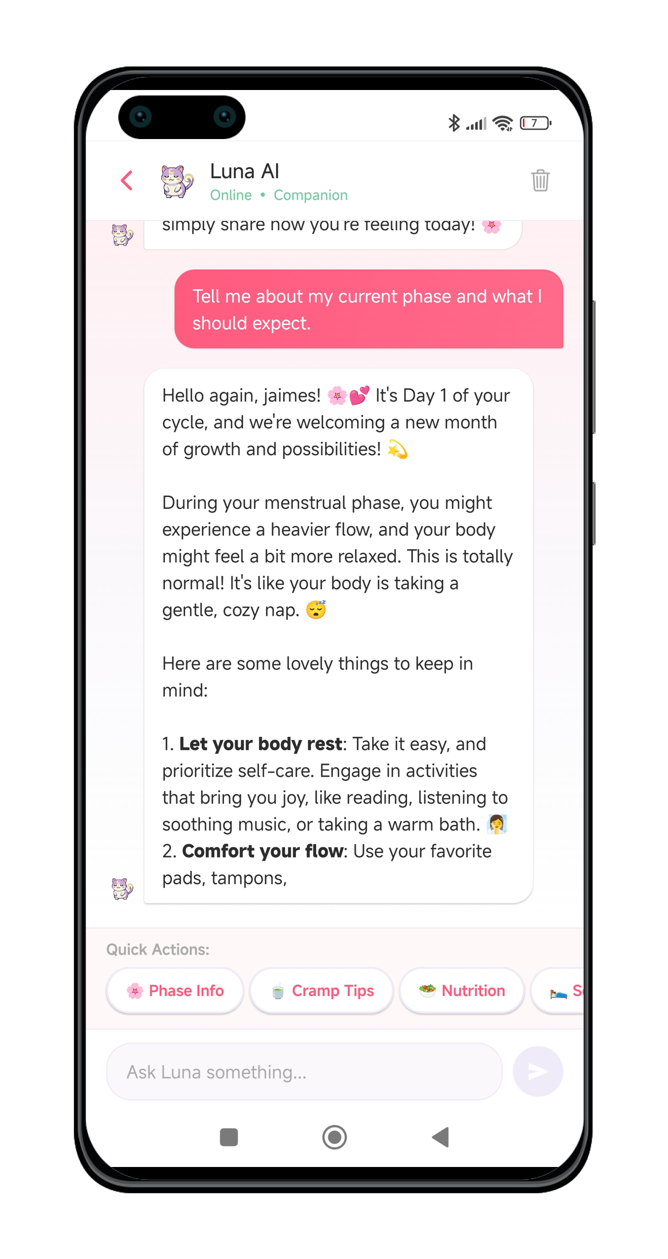 Luna AI companion mockup